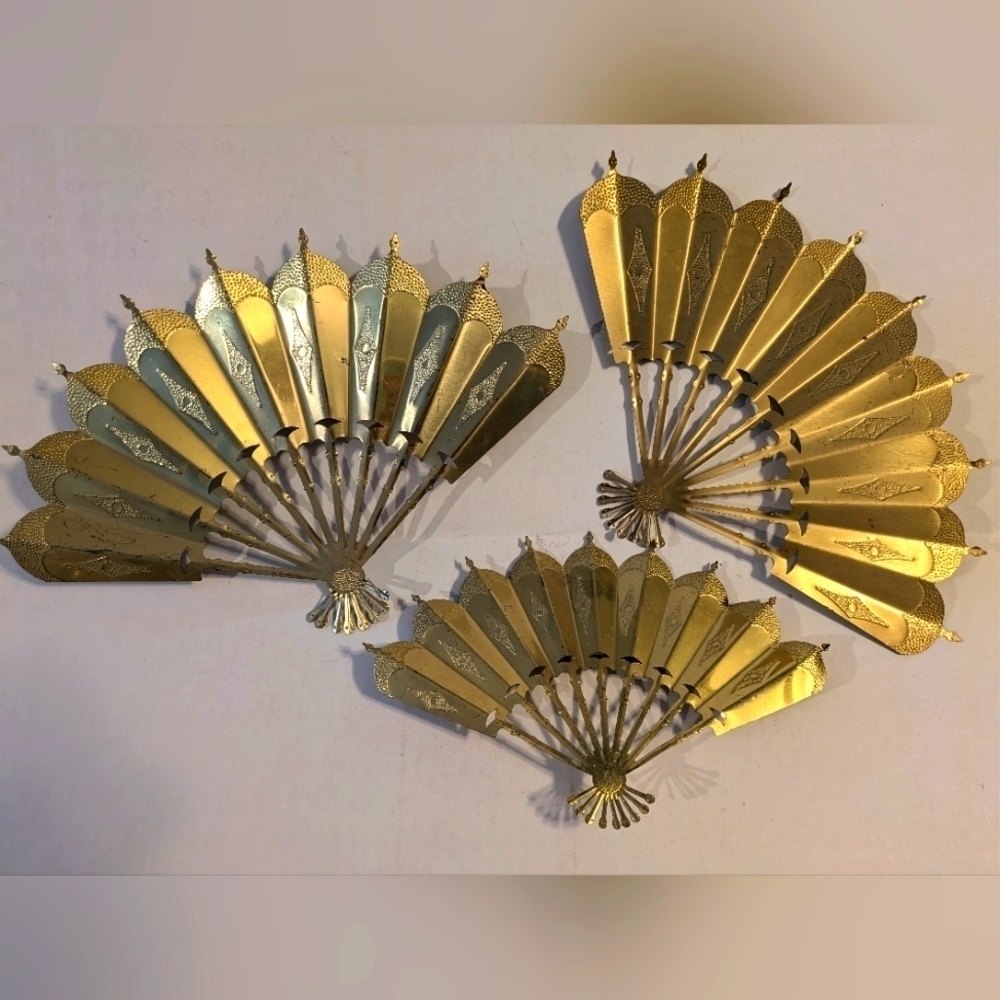 MCM Fan Decor Lot X3 Vintage Metal Body Hanging Wall
